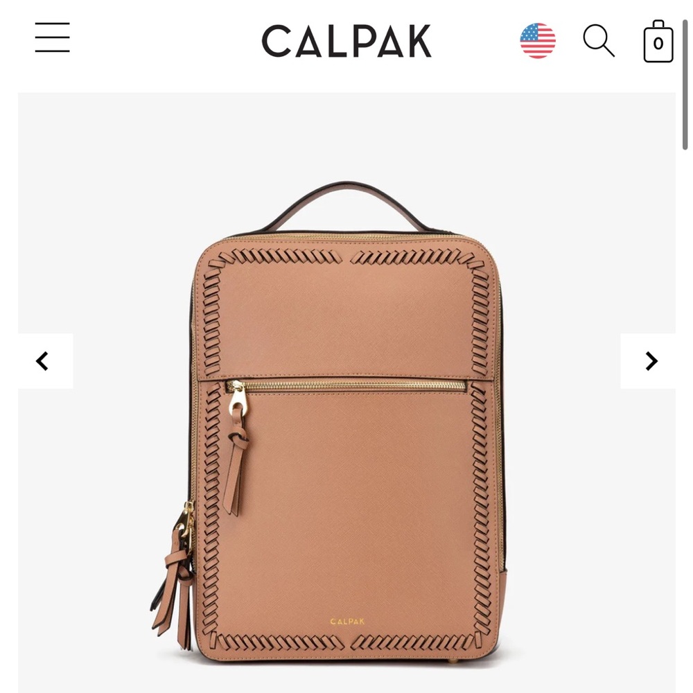 Calpak Tan Whipstitch Faux Leather Backpack